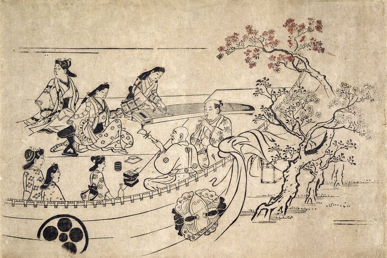 Zene a cseresznyefa alatt Uenóban, 1680 körül (fatömbnyomat) alkotó: Hishikawa Moronobu