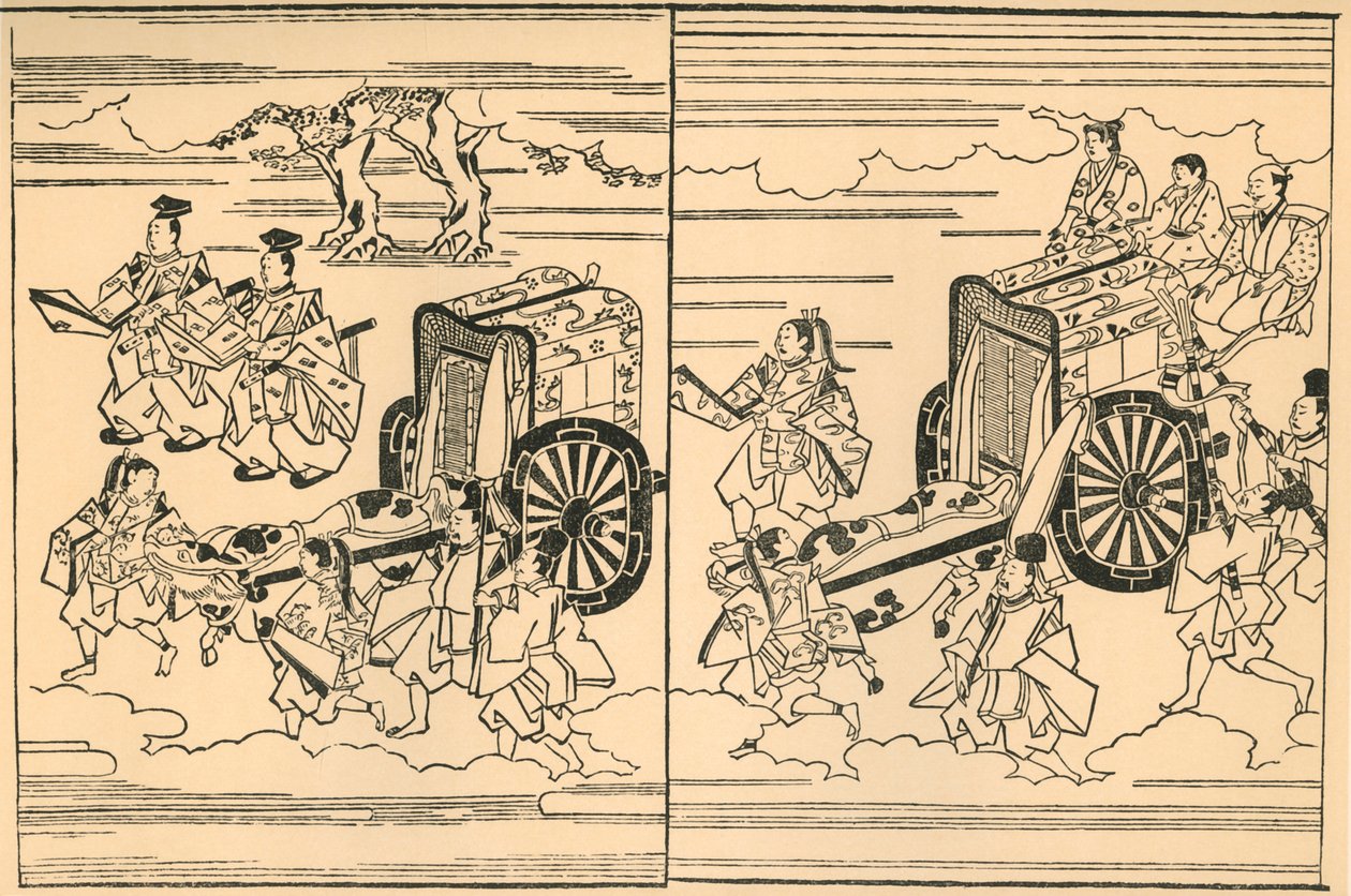 Ökrök által vontatott kocsik, 1663, 1924. alkotó: Hishikawa Moronobu