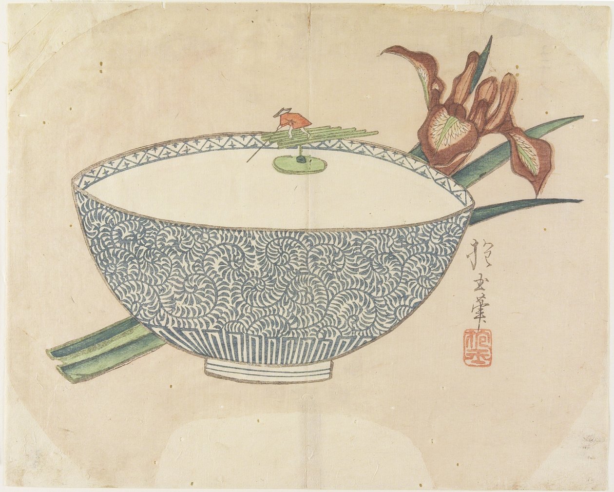 (Bowl of Water with Tiny Boatman Floating), c. 1830 alkotó: Hogyoku