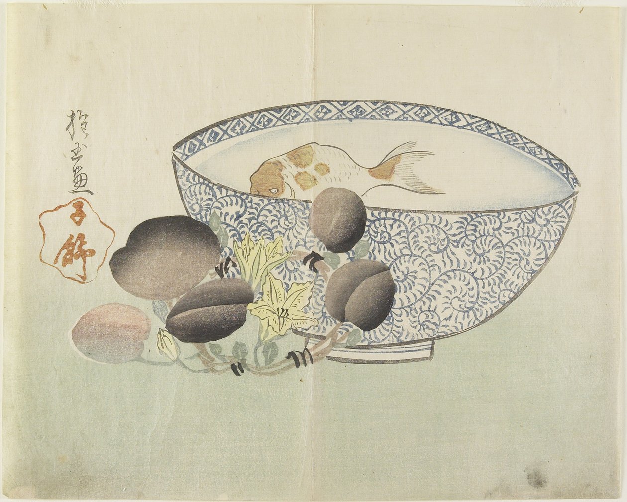 (Fish in Bowl of Water, Virágzó ág gyümölcsökkel), 1830-as évek alkotó: Hogyoku