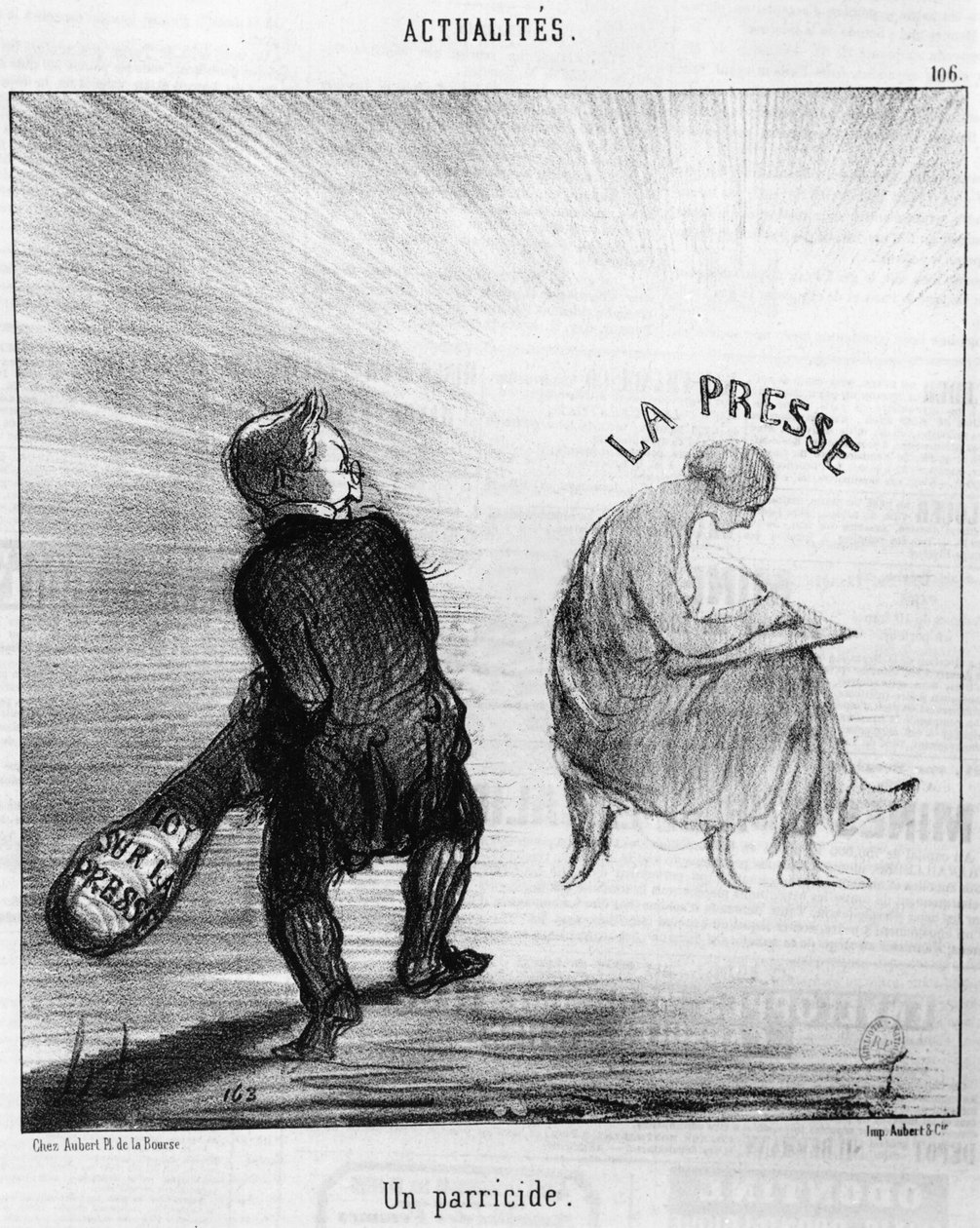 Egy gyilkosság, illusztráció a „Le Charivari”-ból, 1850 alkotó: Honoré Daumier