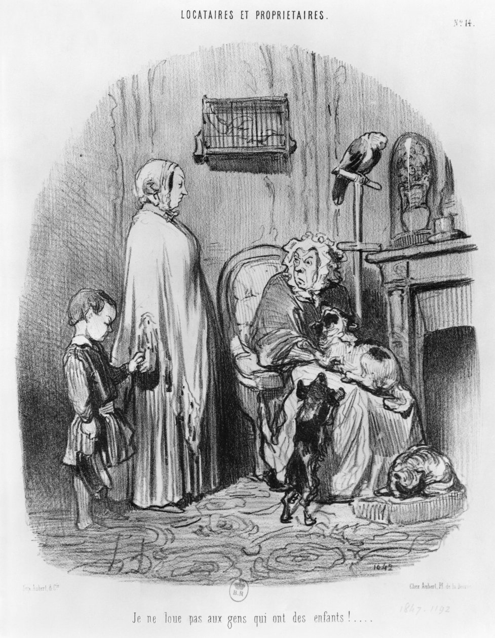 Nem veszek fel gyermekes embereket, 14. tábla a "Bérlők és tulajdonosok" sorozatból. alkotó: Honoré Daumier