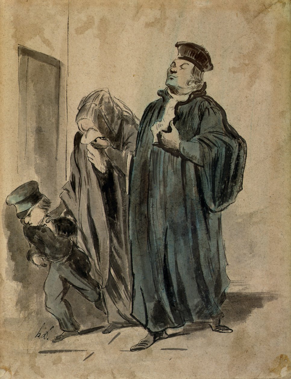 Bíró, nő és gyermek (tinta papíron) alkotó: Honoré Daumier
