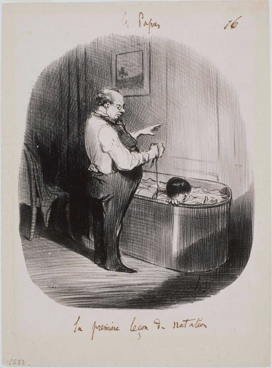 Les Papas- Az első úszásoktatás alkotó: Honoré Daumier