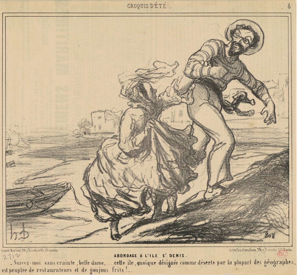 Beszállás a Saint-Denis-szigeten alkotó: Honoré Daumier