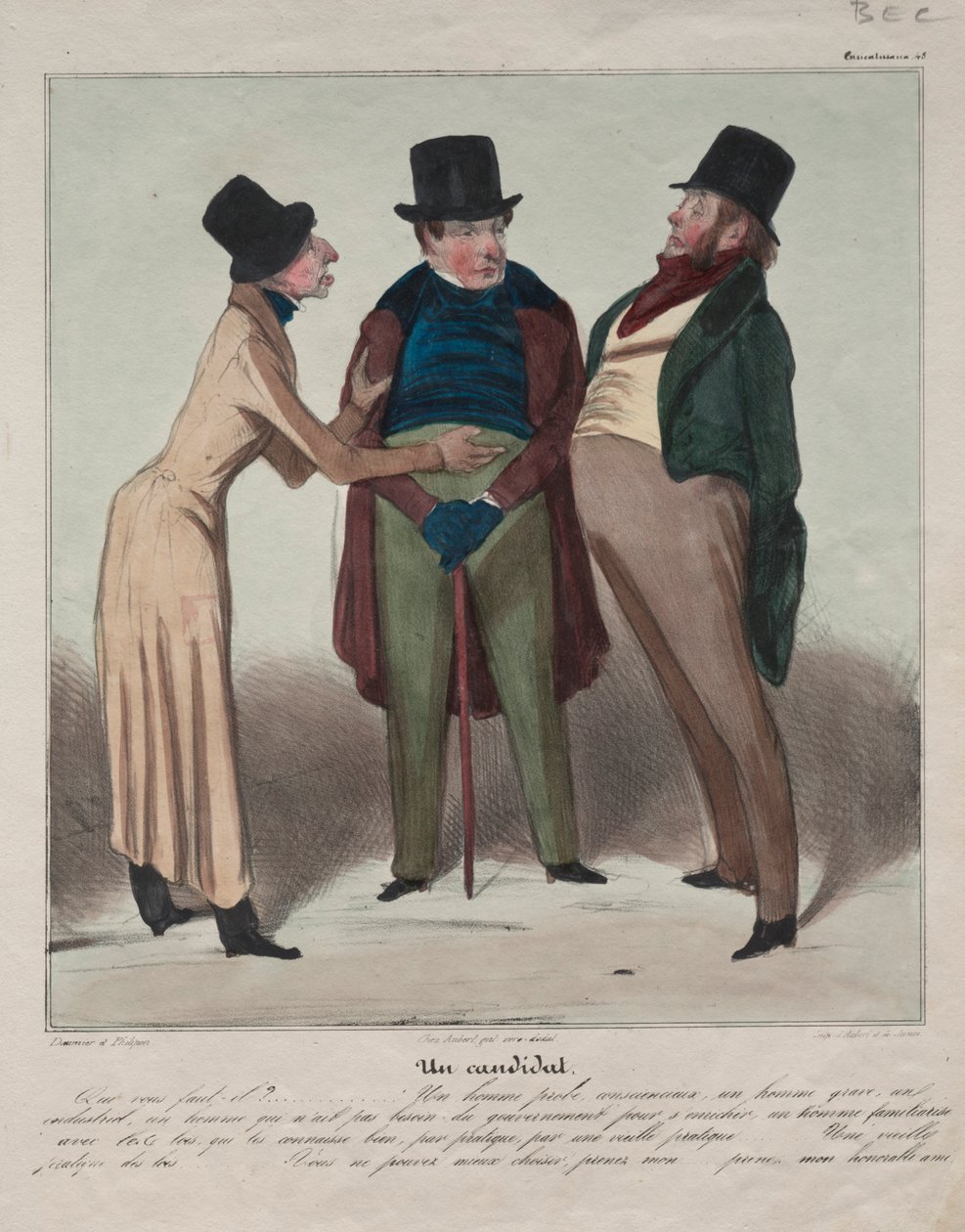 Caricaturana 48. tábla: Egy jelölt, 1837. alkotó: Honoré Daumier