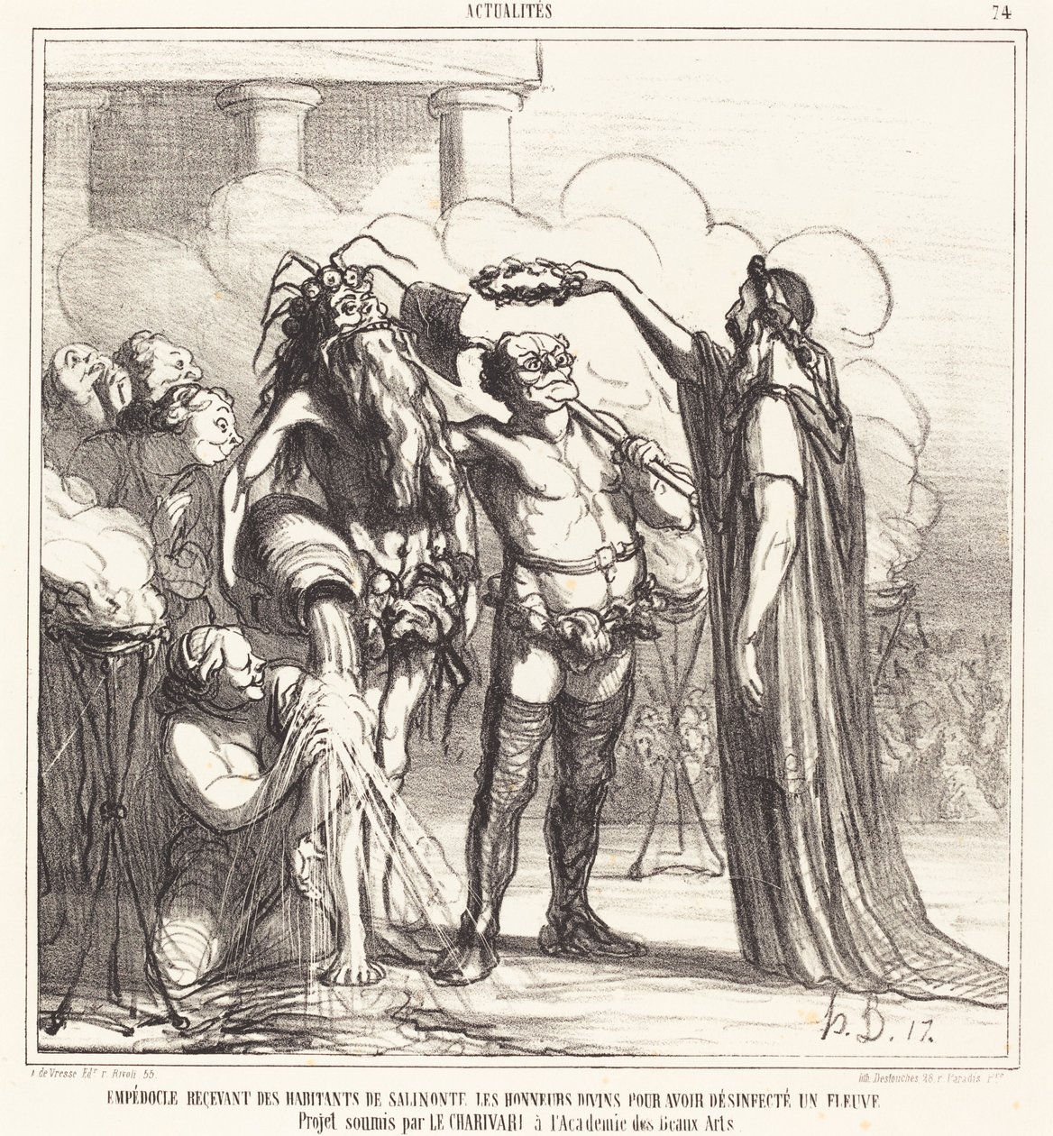 Empedoklész isteni kitüntetésben részesül... alkotó: Honoré Daumier