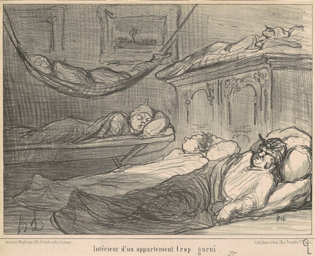 Egy túltömött lakás belseje... alkotó: Honoré Daumier