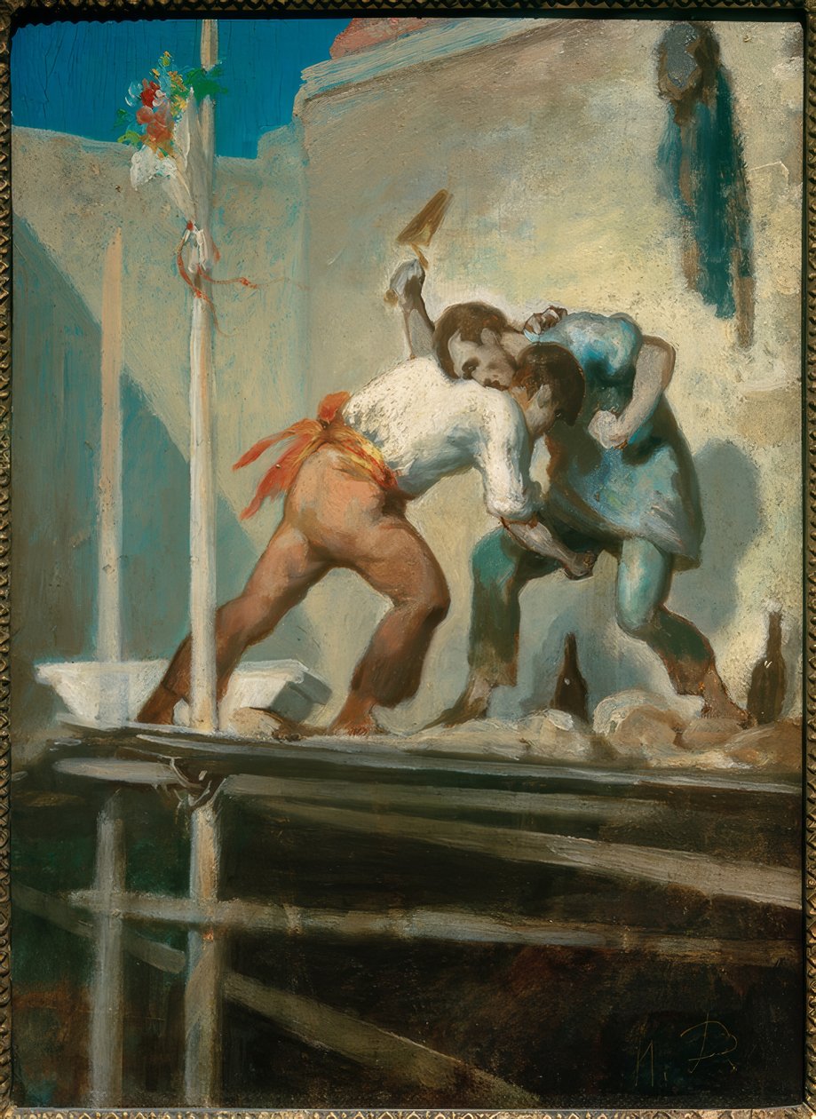 Verekedő kőművesek alkotó: Honoré Daumier