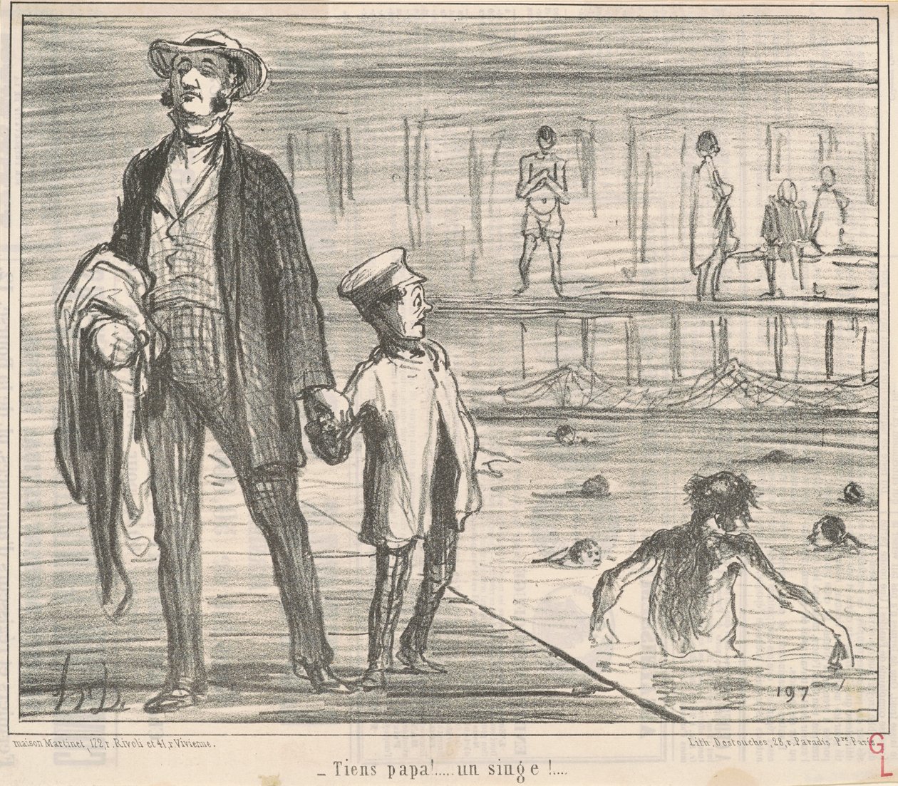 Itt apa! ... egy majom! ... alkotó: Honoré Daumier