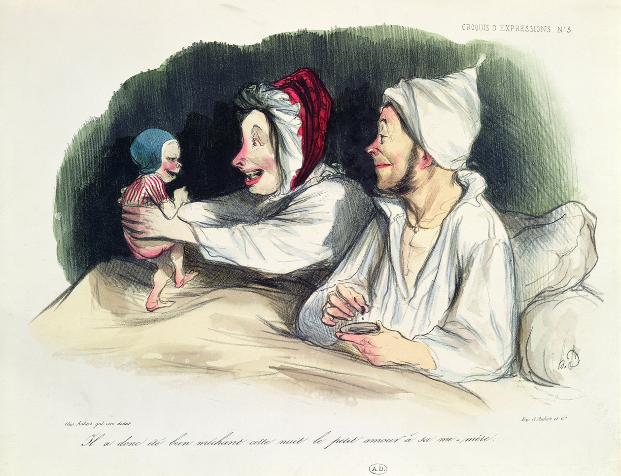 Eksztatikus szülők újdonsült babájukkal alkotó: Honoré Daumier