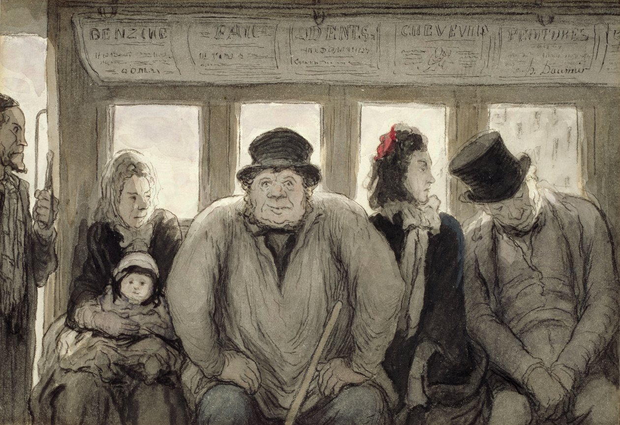 Az Omnibusz, 1864 (tinta, wc és litográfiai zsírkréta papíron) alkotó: Honoré Daumier