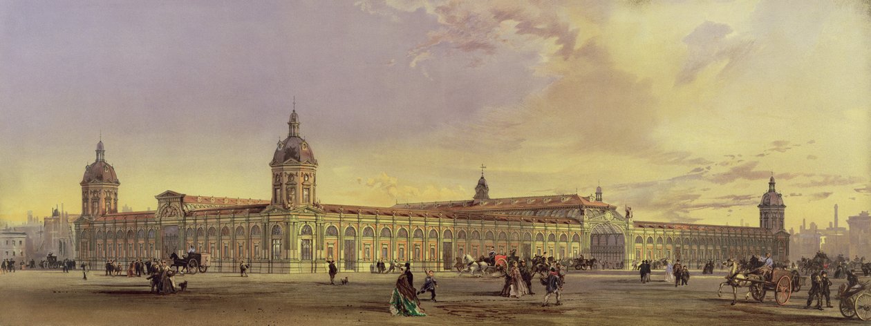 A Metropolitan Meat and Poultry Market, Smithfield, London, 1868, az építész festménye után (chromolitho) alkotó: Horace Jones