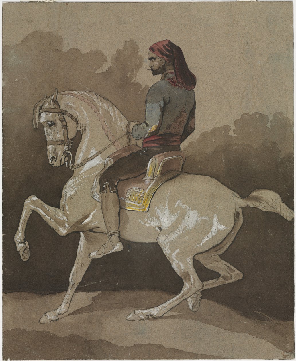 Arab lóháton, 1800-as évek. alkotó: Emile Jean Horace Vernet