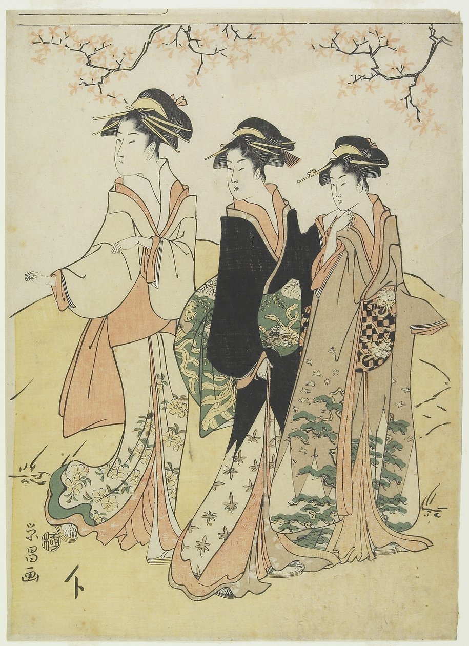 (Három udvarhölgy a cseresznyefa alatt), c. 1790-es évek alkotó: Hosoda Eisho