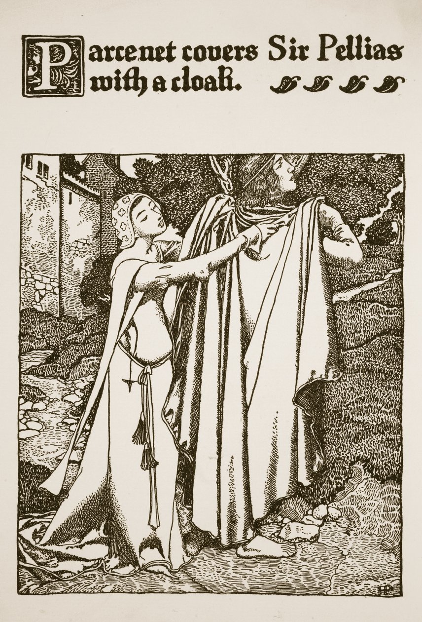 Parcenet köpenybe burkolja Sir Pellias-t, illusztráció az "Arthur király és lovagjai történetéből", 1903. alkotó: Howard Pyle