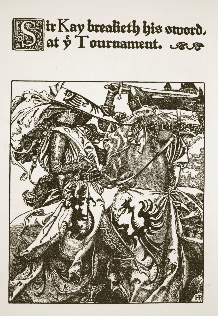 Sir Kay eltörte kardját a tornán, illusztráció az "Arthur király és lovagjai történetéből", 1903. alkotó: Howard Pyle