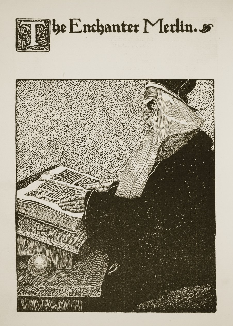 A varázsló Merlin, illusztráció az "Arthur király és lovagjai történetéből", 1903. alkotó: Howard Pyle