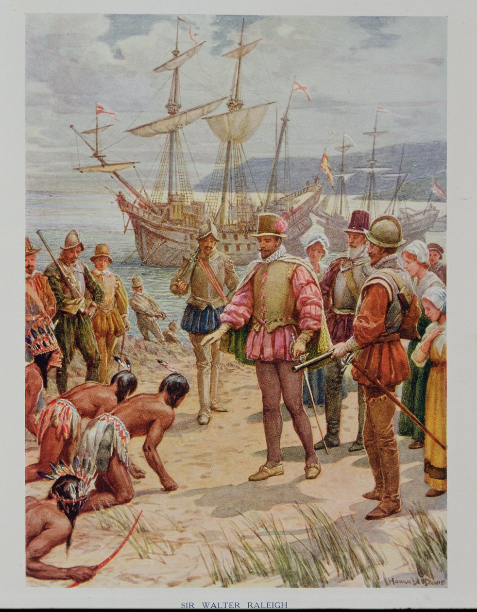 Sir Walter Raleigh (1552-1618) partra száll Virginiában alkotó: Howard Davie