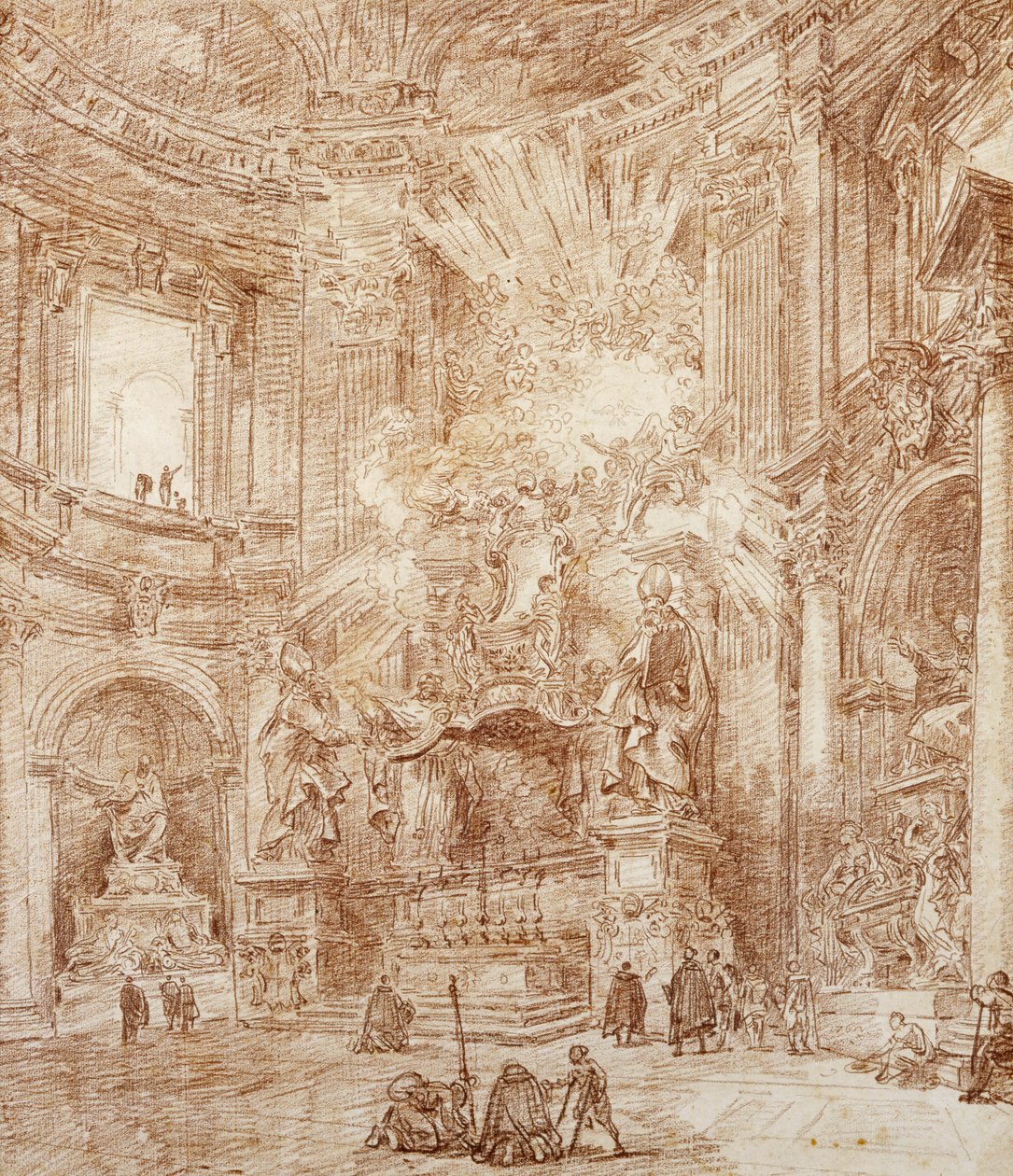 Templom belseje (piros kréta papíron) alkotó: Hubert Robert