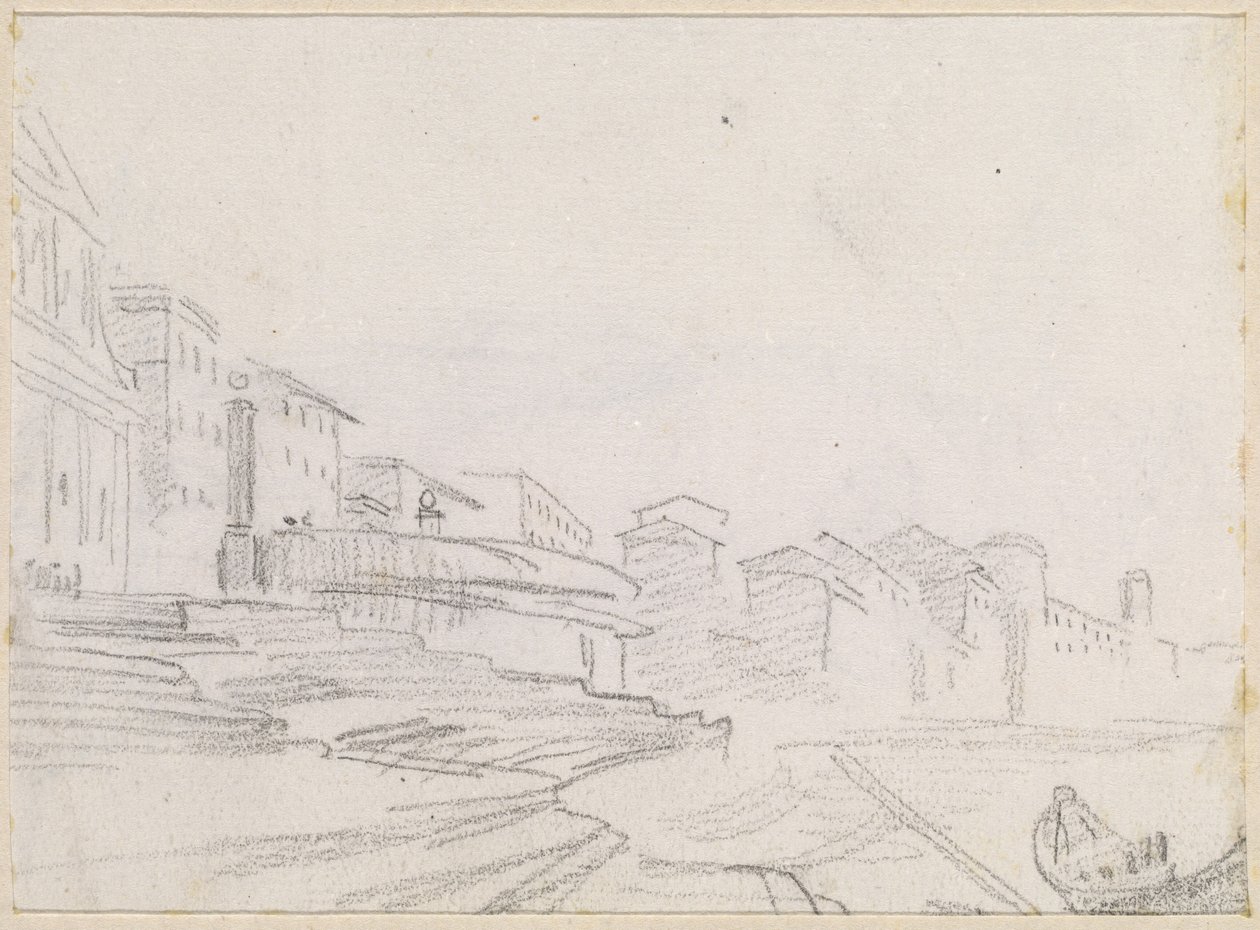 Épületek a folyópart mentén [verso] alkotó: Hubert Robert