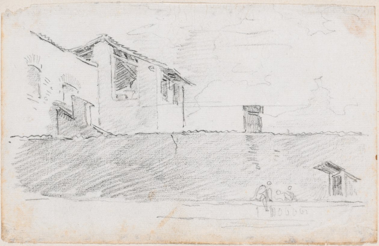 Háztetők a fal mögött alkotó: Hubert Robert