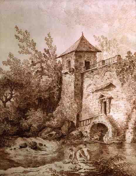 A fürdőzők (szangvinikus, papír) alkotó: Hubert Robert