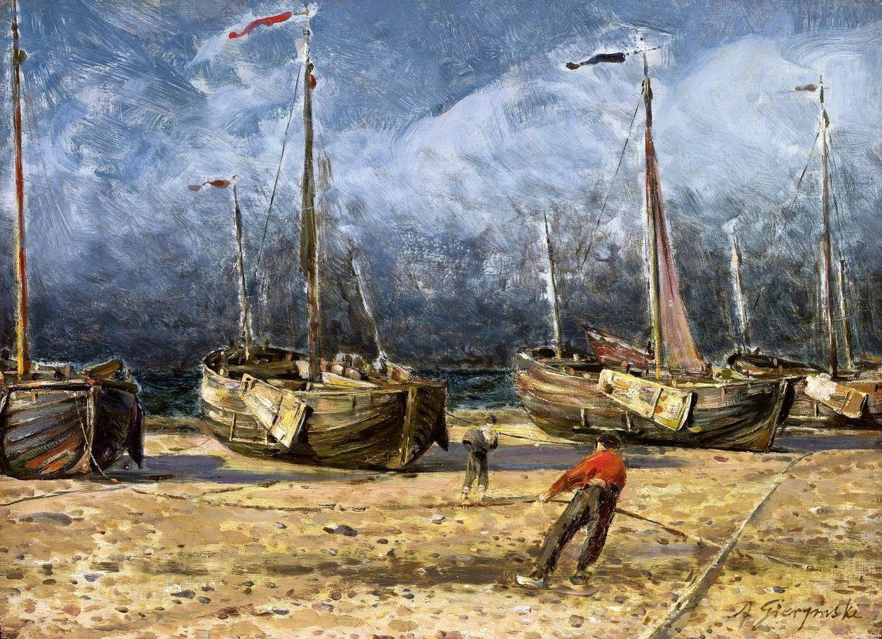 Halászhajók a parton. alkotó: Ignacy Aleksander Gierymski