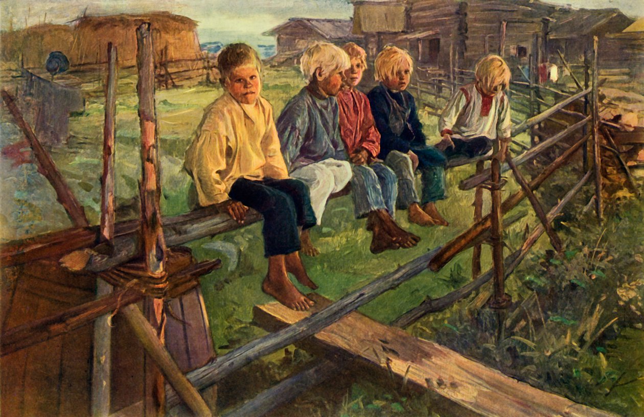 „Gyermekek a kerítésen verebek”, 1883, 1965. alkotó: Illarion Pryanishnikov