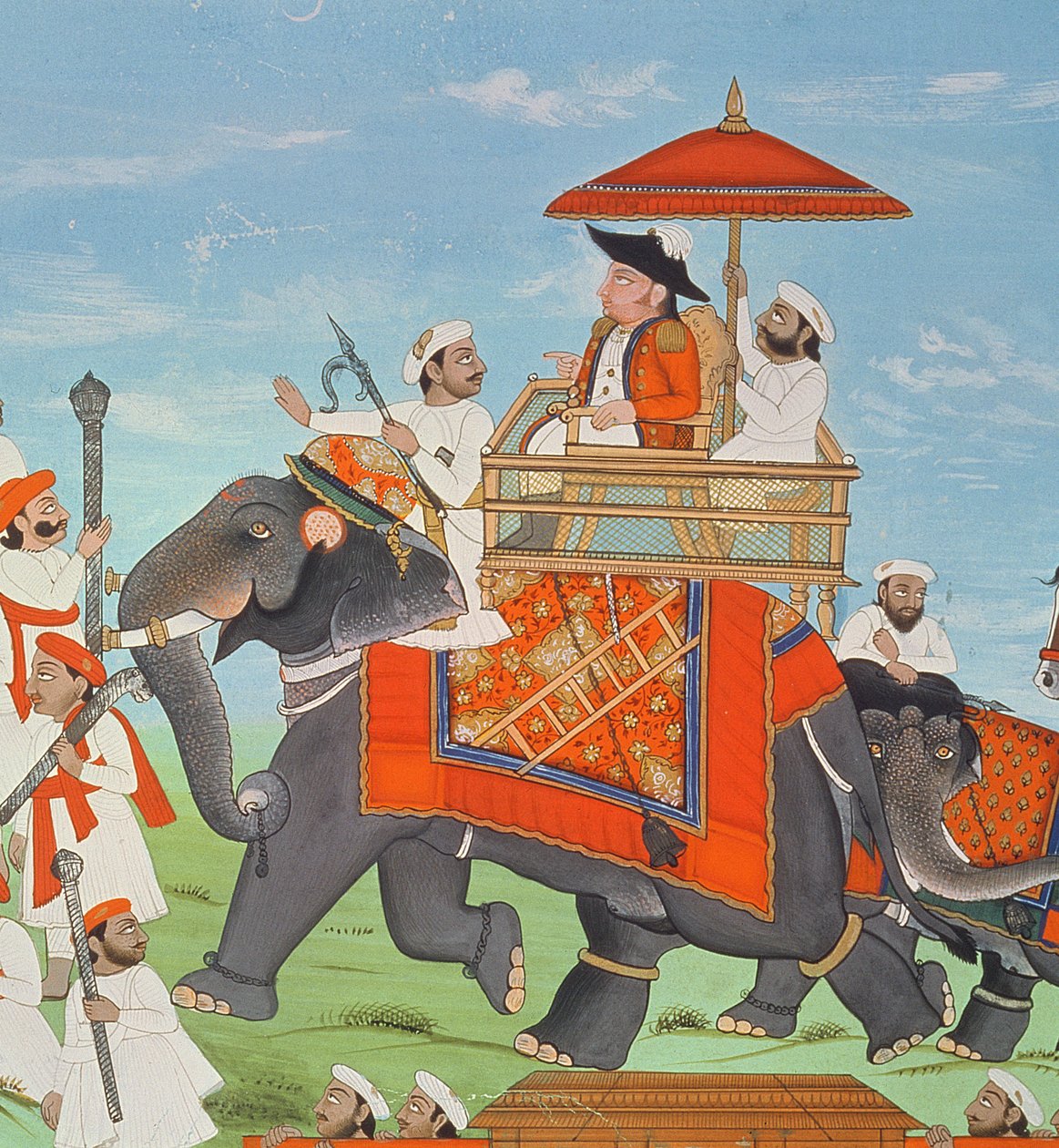 James Tod ezredes elefánttal utazik át Rajasthanon lovasságával és Sepoy-jaival (guache) (11967-es részlet) alkotó: Indian School