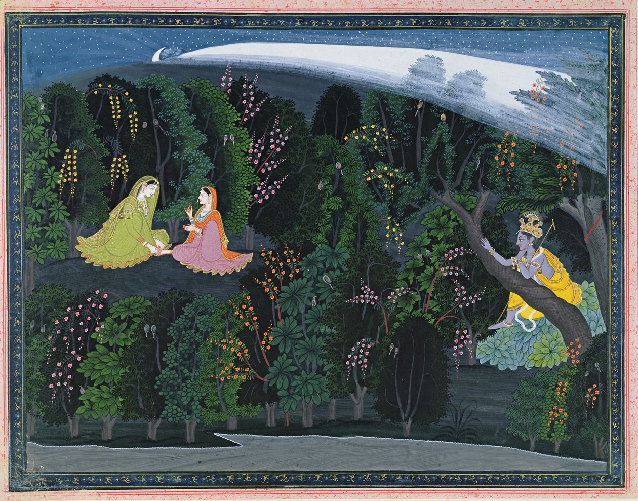 Krisna vágyakozva nézi Radhát, a Lumbagraon Gita Govinda sorozat illusztrációja, 1820-25 (átlátszatlan wc és arany a papíron) alkotó: Indian School