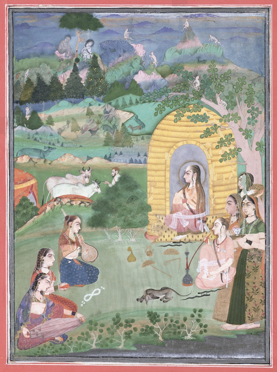 Miniatűr festmény egy jógiról egy tájban, Bikaner, 1680 (átlátszatlan ásványi színek fehér papíron) alkotó: Indian School