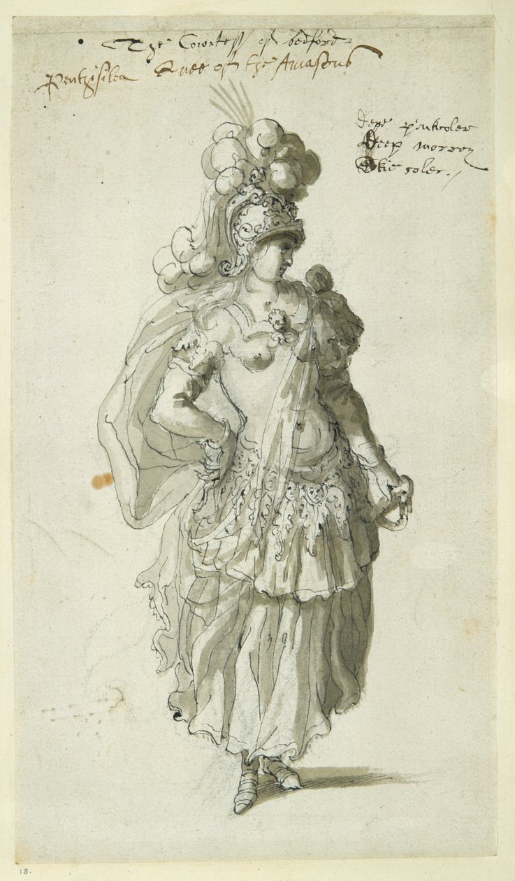 Penthesilea, 1609 körül (toll és tinta papíron) alkotó: Inigo Jones