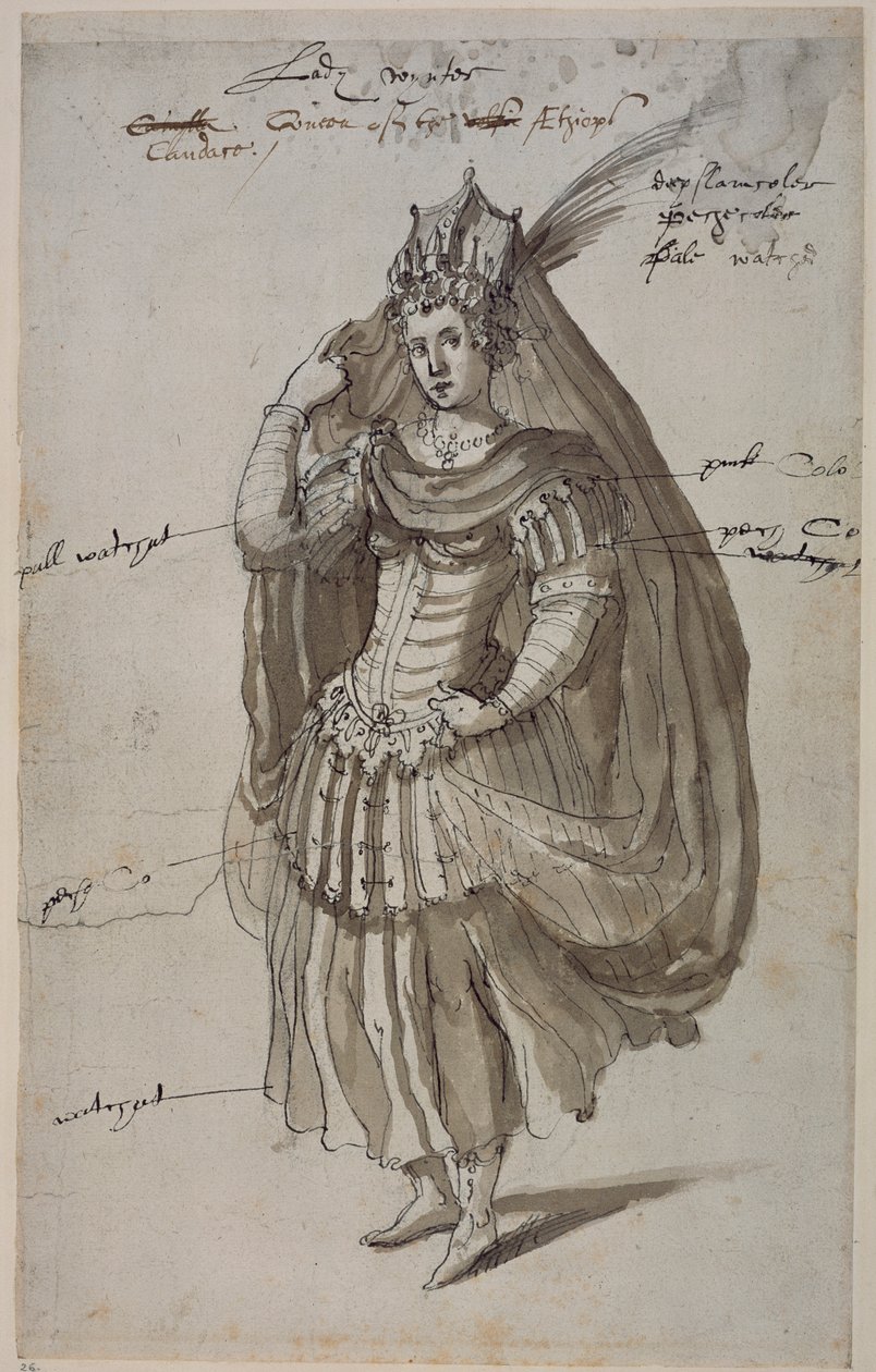 Queen Candace, 1609 körül (toll és tinta papíron) alkotó: Inigo Jones