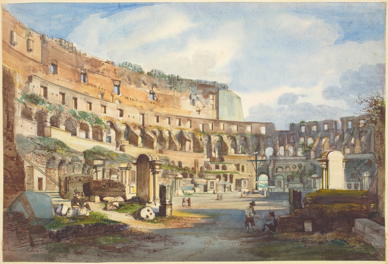 A Colosseum belseje, akvarell és gouache grafiton, szőtt papíron alkotó: Ippolito Caffi