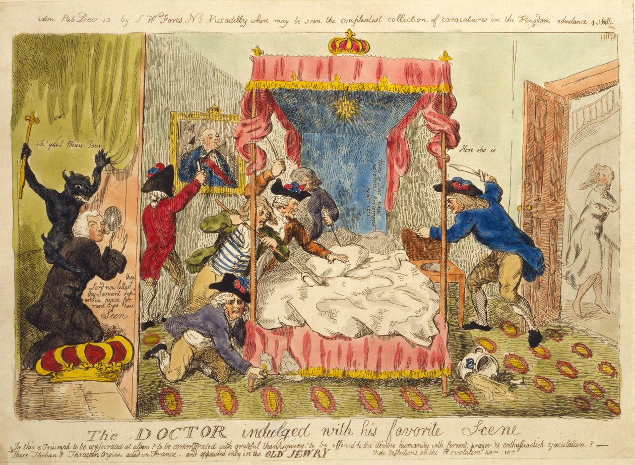 A doktor megkényeztetett kedvenc jelenetével, 1790 (kézzel színezett rézkarc) alkotó: Isaac Cruikshank