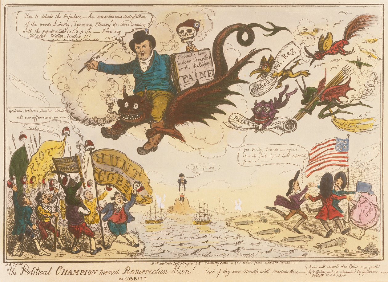 A politikai bajnokból feltámadás embere lett! -Saját szádból fog elítélni..., 1819 (színes rézkarc) alkotó: Isaac Robert Cruikshank