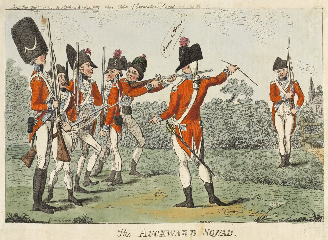 The Awkward Squad, 1793 (színes rézkarc) alkotó: Isaac Cruikshank