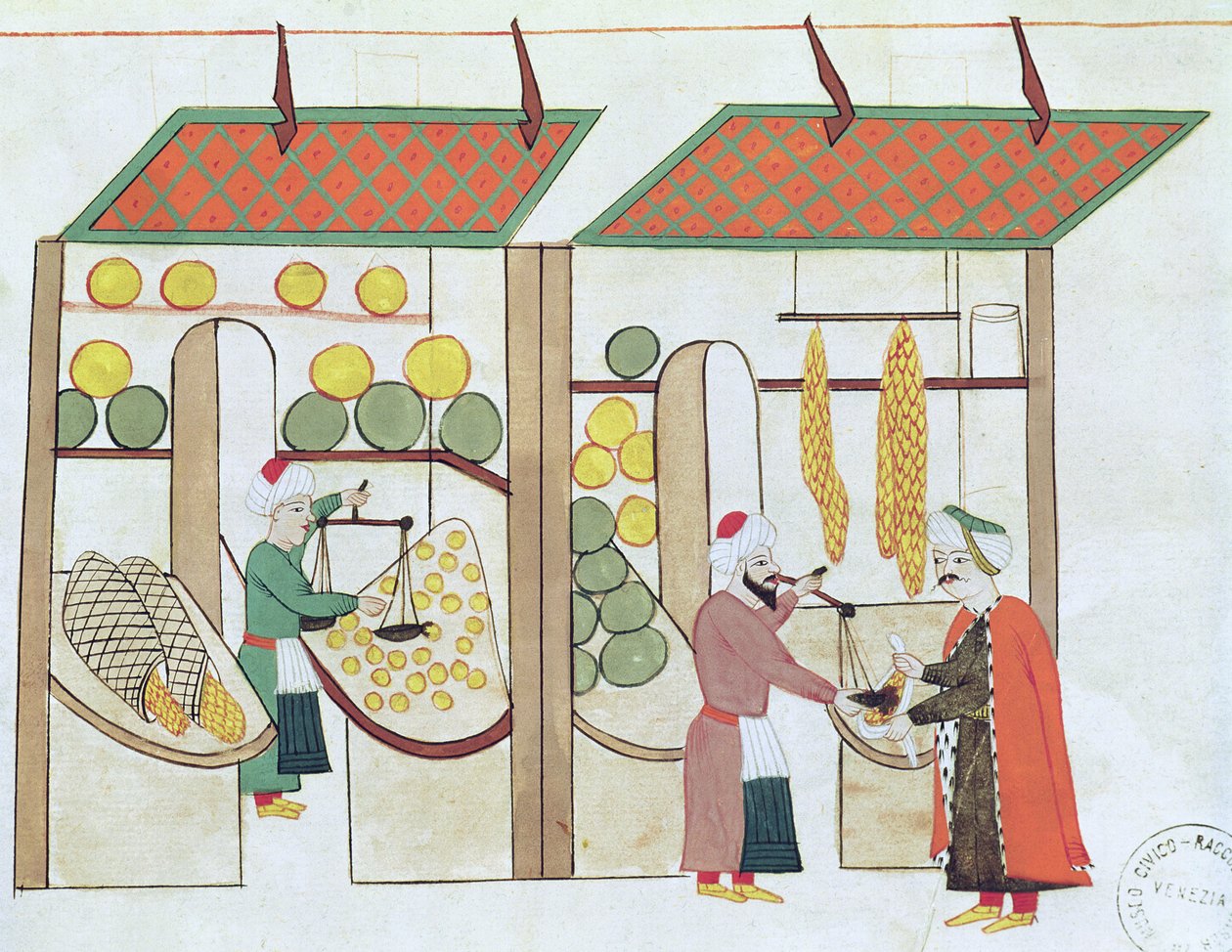 Ms.1671 Two Fruit Shop, 1580 körül alkotó: Islamic School