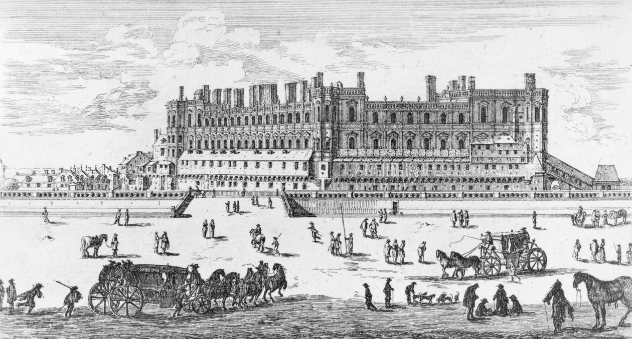 Kilátás a Chateau de Saint-Germain-en-Laye-ra, 1658 (metszet) (bw fotó) alkotó: Israël Silvestre the Younger