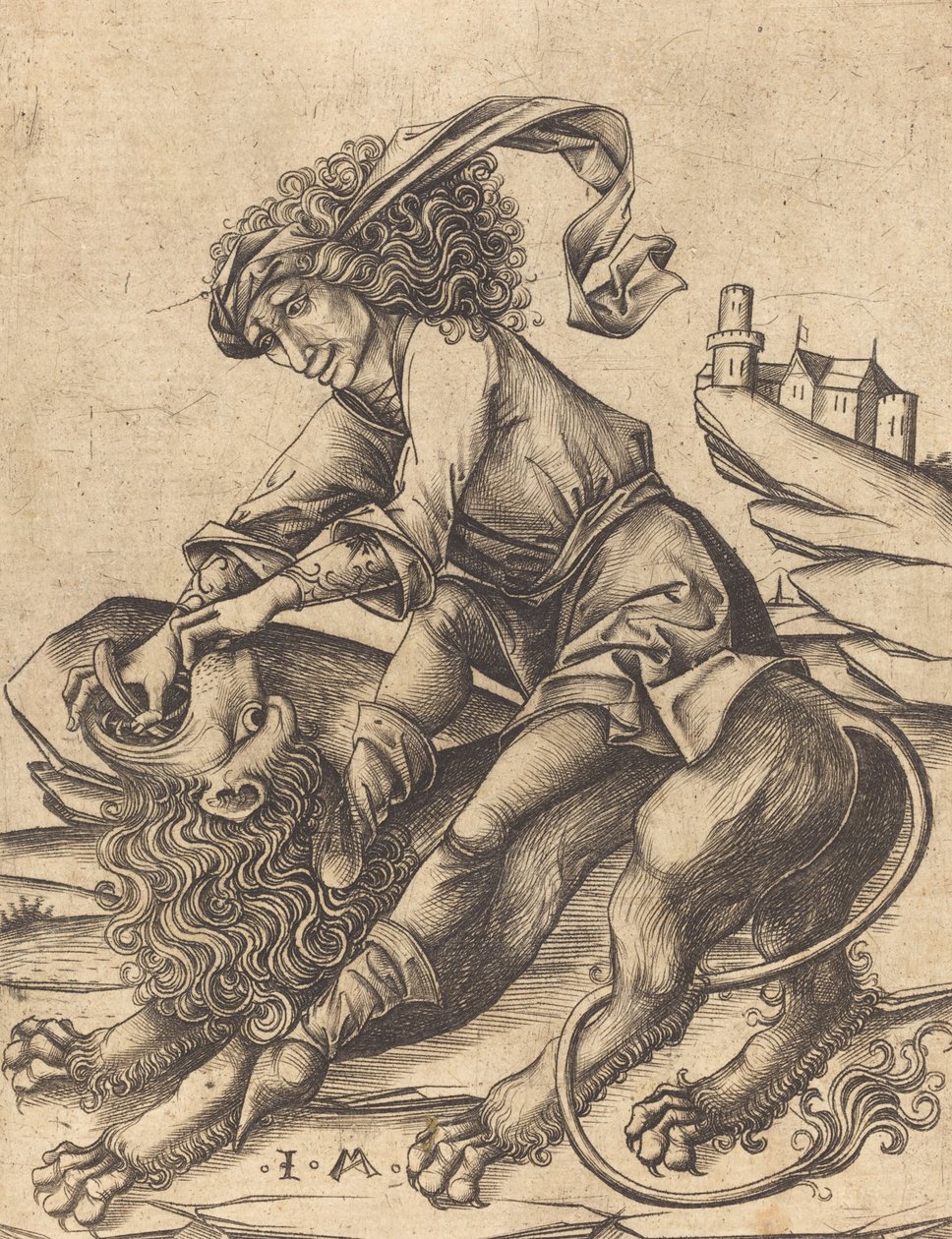 Sámson és az oroszlán c. 1475. alkotó: Israhel van Meckenem