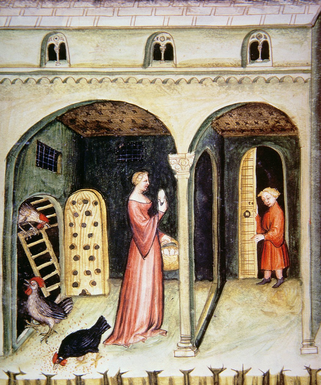 Fol.65v Nevelőtyúkok, illusztráció a Tacuinum Santiatis Codex Vindobonensisből alkotó: Italian School