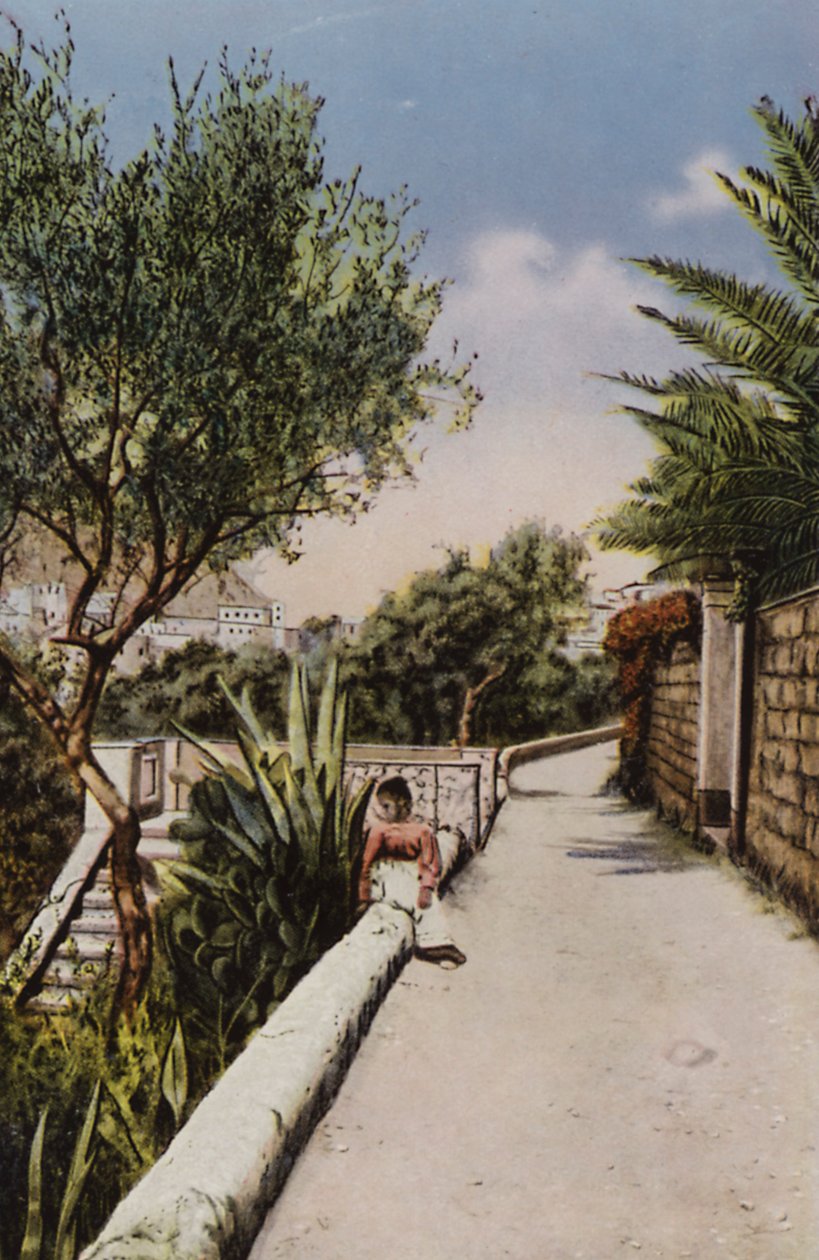 Capri: Via Tragara (színes litográfia) alkotó: Italian Photographer