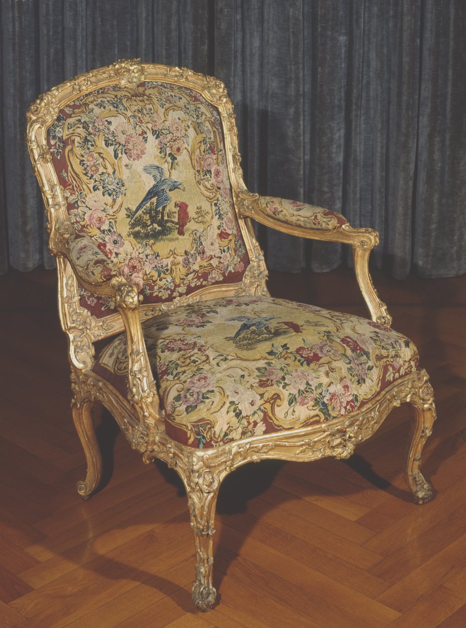 Armchar à la Reine (aranyozott fa és kárpit) alkotó: Italian School