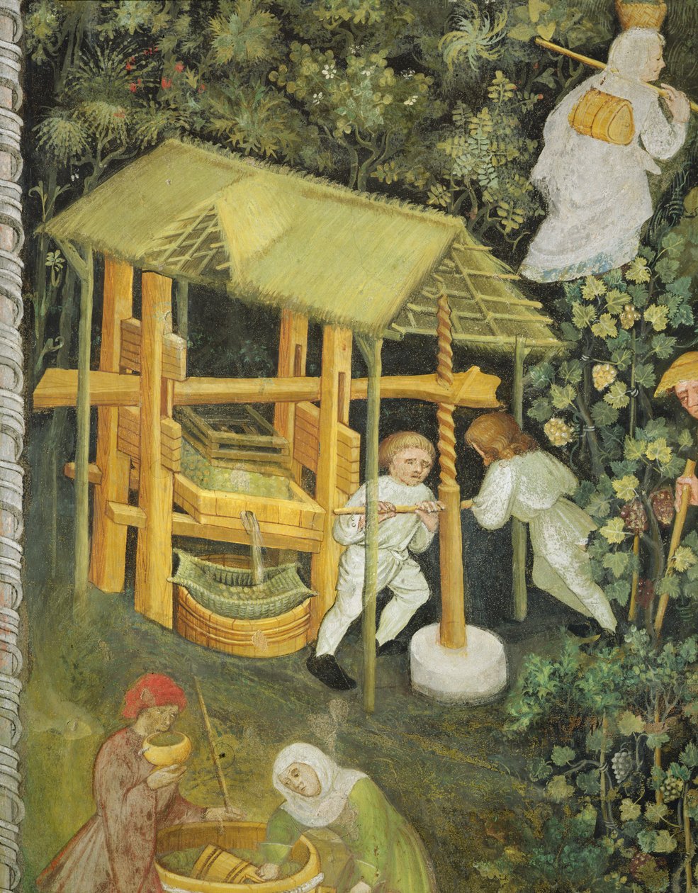 Szőlő zúzás. A borprés (freskó) alkotó: Italian School