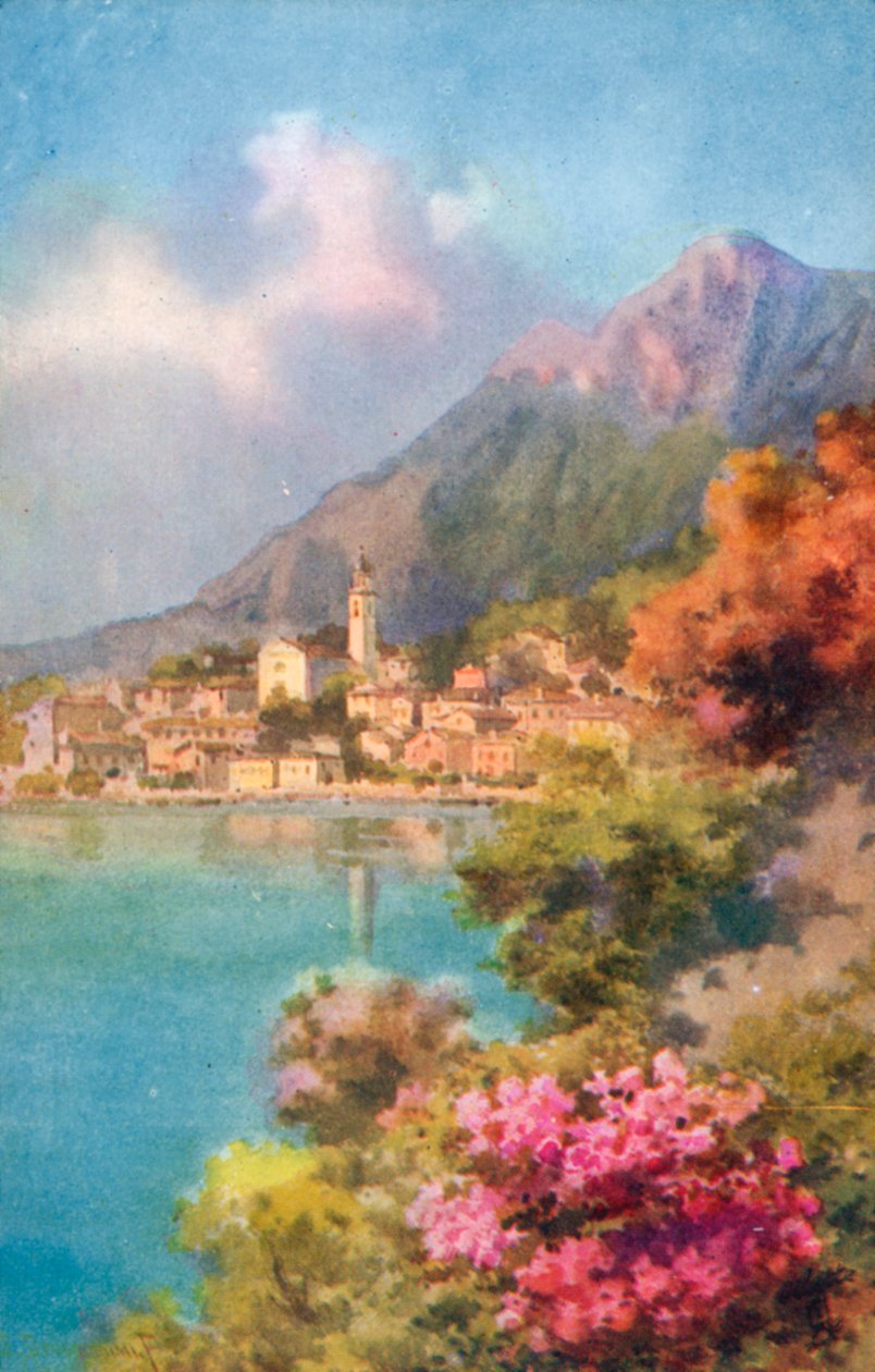 Limone, Garda-tó, Olaszország (színes litográfia) alkotó: Italian School
