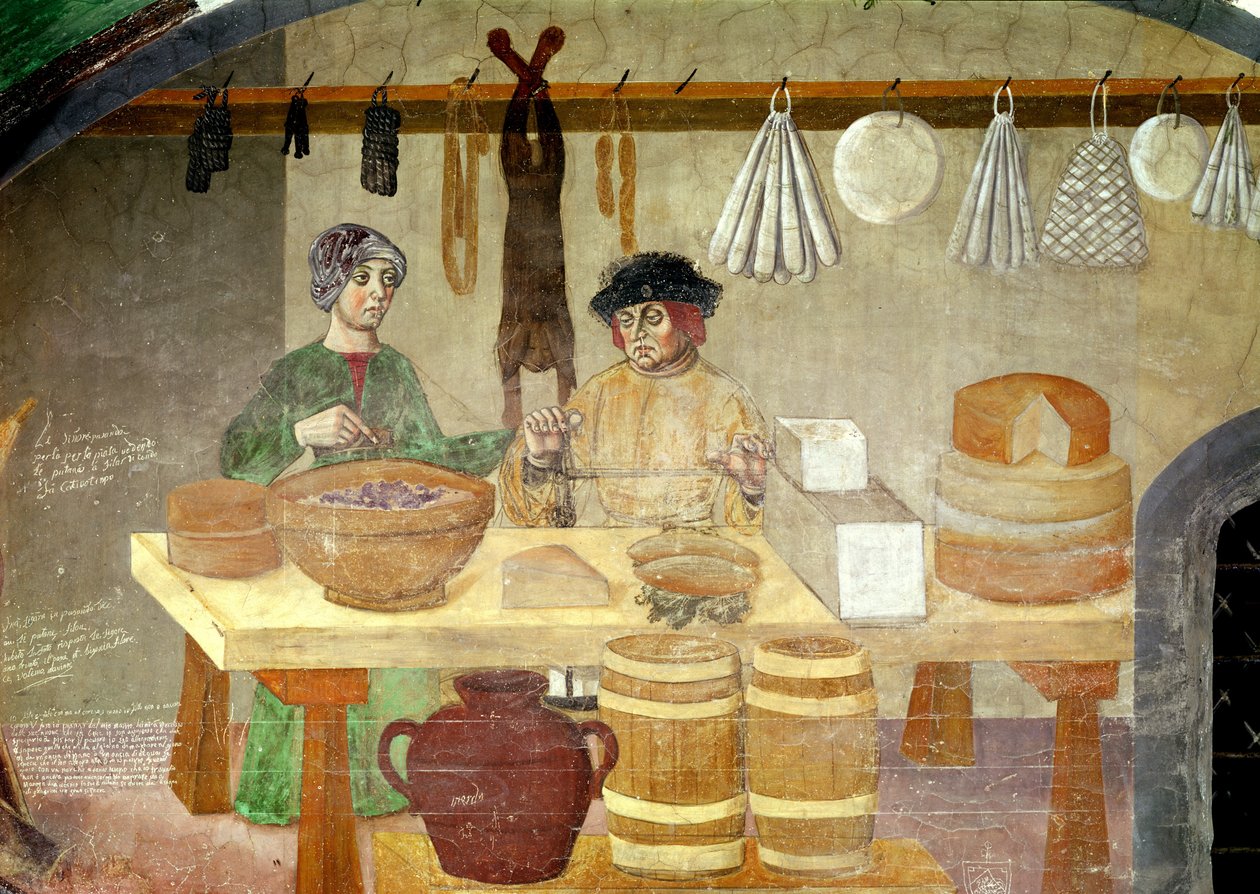 Kolbász- és sajtárusok (freskó) alkotó: Italian School