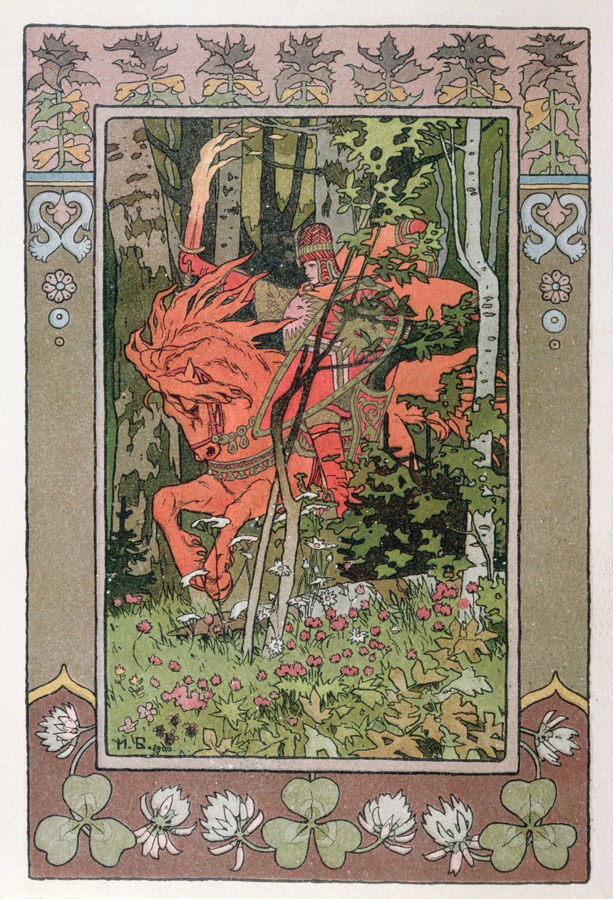 A vörös lovas, egy epizód a „Szép Vaszilissza” című orosz tündértörténetből, 1900 alkotó: Ivan Yakovlevich Bilibin