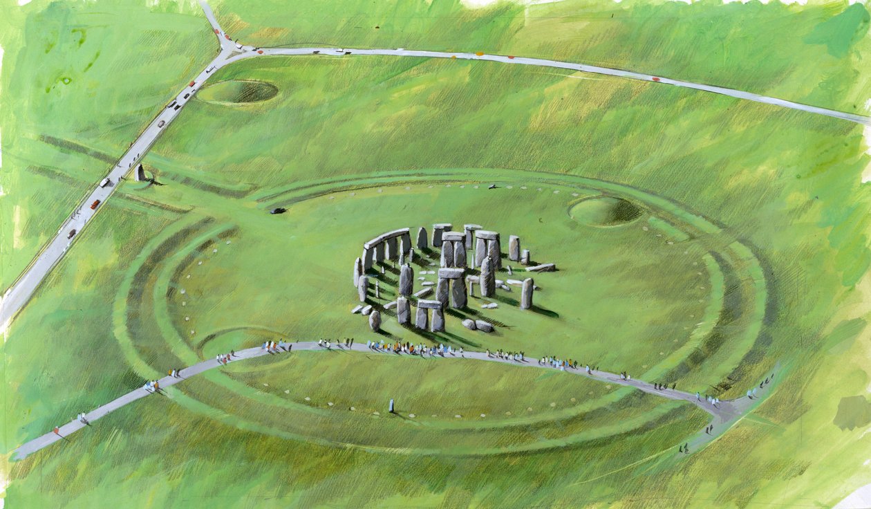 Stonehenge: a jelenlegi helyszínt bemutató ábra alkotó: Ivan Lapper