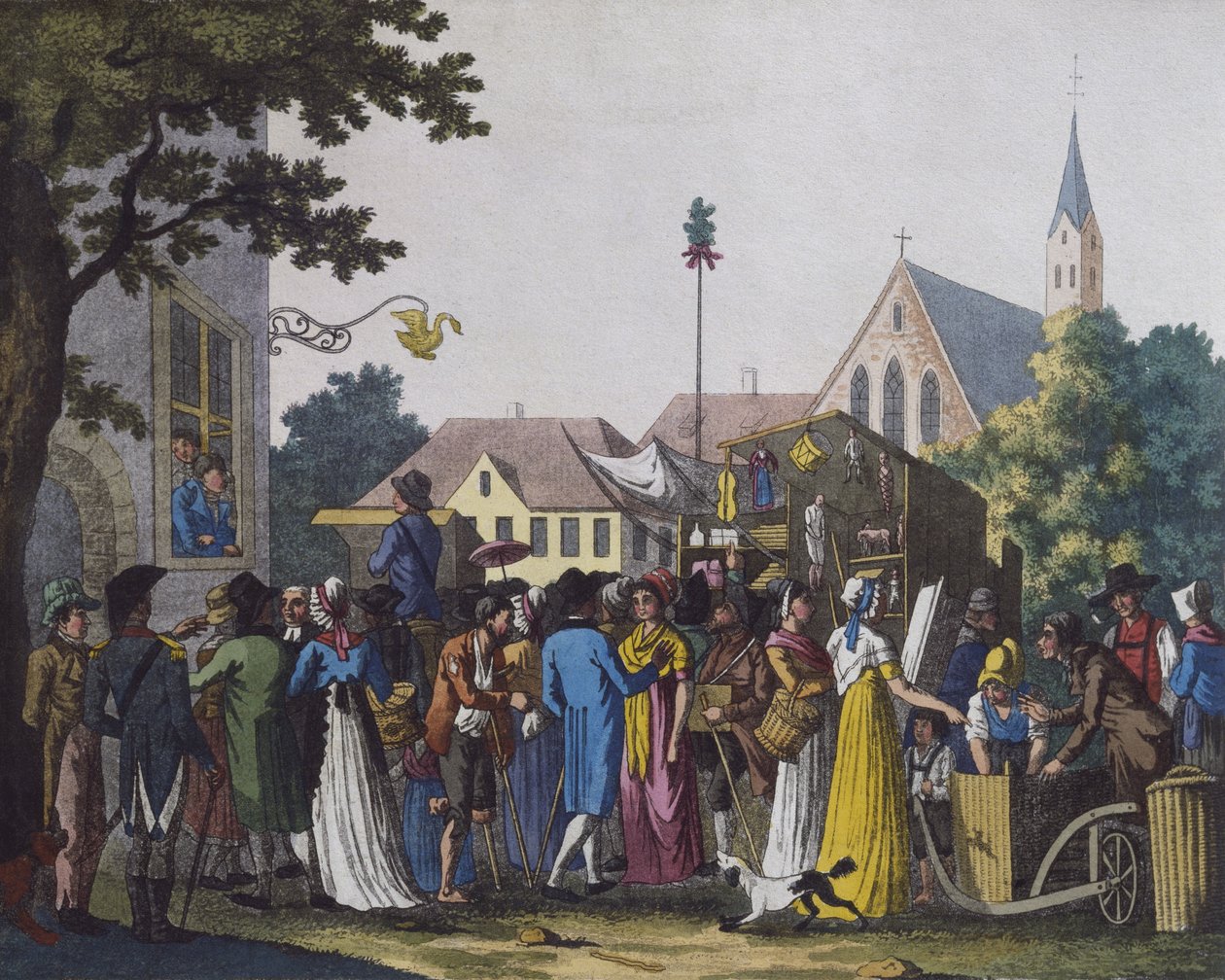 Piac, 1810 (színes metszet) alkotó: J. B. Wunder
